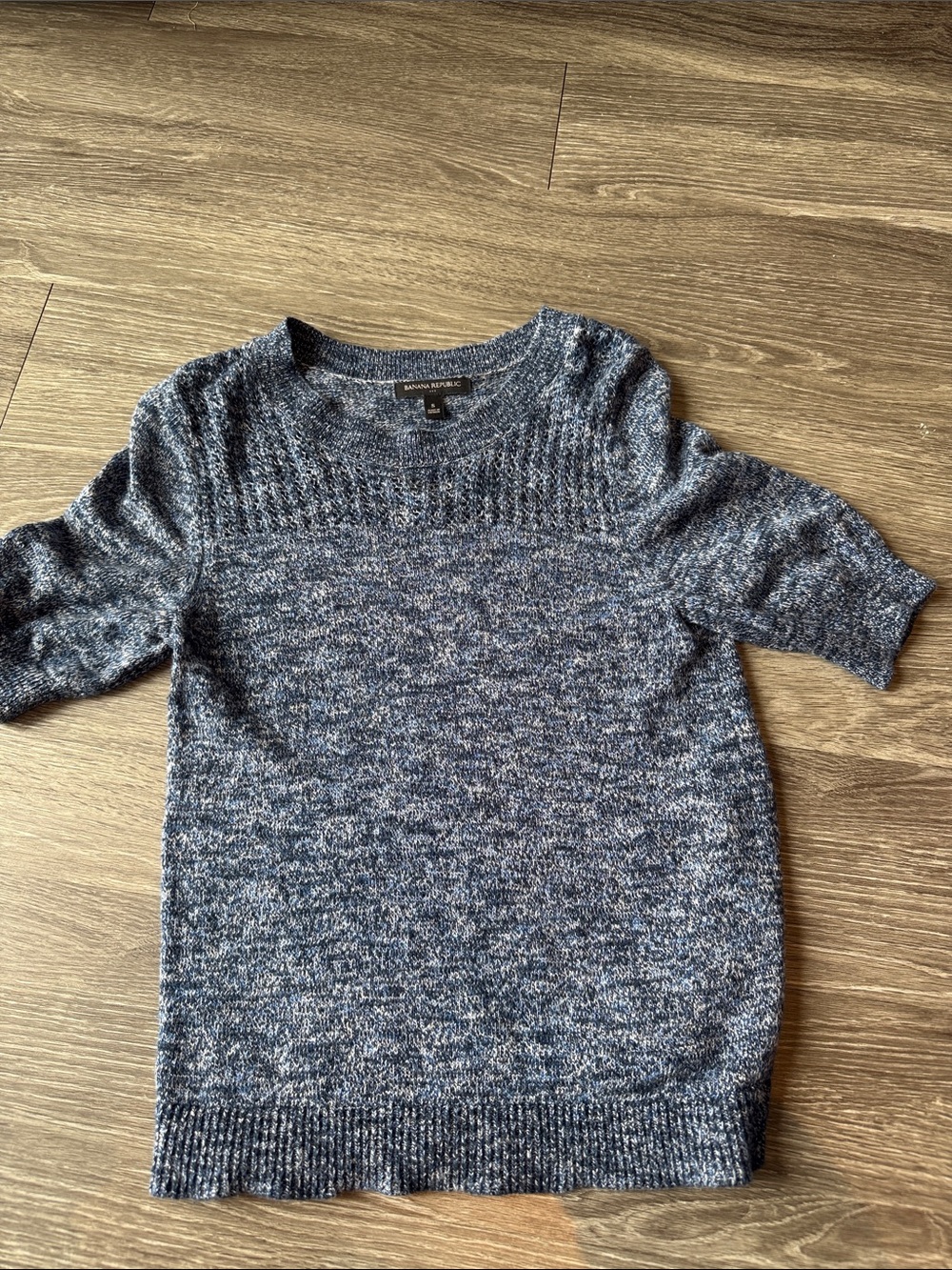 Banana Republic Navy Marled Short-Sleeve Knit Sweater